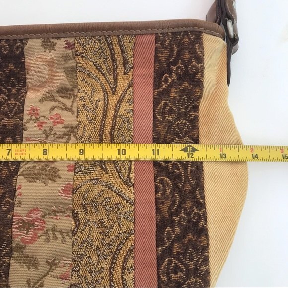 Relic Patchwork Tapestry Faux Leather Boho Shoulder Bag Braided Handle FLAWS - Picture 8 of 12